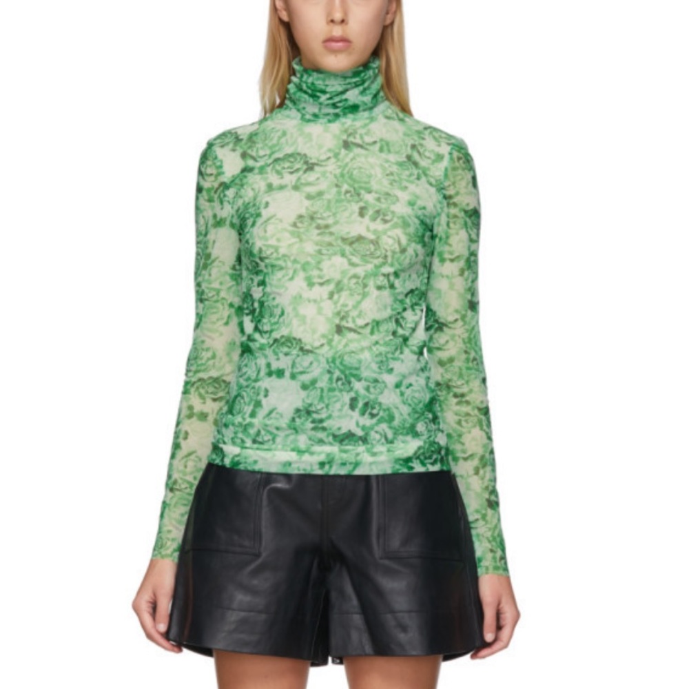 Ganni Mesh Green Turtleneck